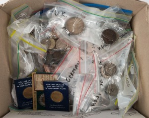 AUSTRALIAN & WORLD SELECTION: foreign coins including USA silver 1921 Morgan dollar & 1925 Peace dollar, Canada 1946 50c, Fiji 1942 florin, others from GB, Scandinavia, Middle East etc; also medallions (mostly pierced) with Australia 1937 Coronation medal and 1938 NSW 150th Anniversary, 1940s-50s San Francisco Cable Car tokens (5); plus some uncirculated Australian decimal coins including and Macquarie Mint Kiribati silver 'Leaving for War' $10