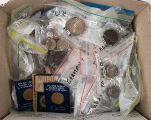 AUSTRALIAN & WORLD SELECTION: foreign coins including USA silver 1921 Morgan dollar & 1925 Peace dollar, Canada 1946 50c, Fiji 1942 florin, others from GB, Scandinavia, Middle East etc; also medallions (mostly pierced) with Australia 1937 Coronation medal