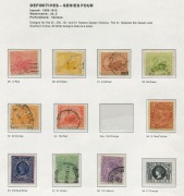 WESTERN AUSTRALIA: 1854-1912&nbsp;Collection on Seven Seas album pages with used imperf 1854 1d black, 1854-55 4d (thin) & 1/-, 1857-59 Hillman 6d, 1860-64 4d unused (pre-printing paper fold) & 6d; perforated issues incl. 1861 4d vermilion Perf.14, 1874 1d on - 4