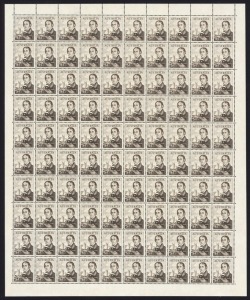 Decimal Issues: 1966-73 (SG.403) Navigators $4 King complete sheet of 100, unit [1/10] with unlisted "Breaks in upper frameline over 'AU' of 'AUSTRALIA', slight aging,  MUH. 