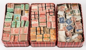 BUNDLEWARE: Large accumulation of QEII era bundleware in three shortbread tins, Zoological Series, Produce Food 3d & 3½d, and QEII 6½d orange issues predominate, with other values noted to 3/- noted. Huge quantity for specialist inspection. (many 1000s)