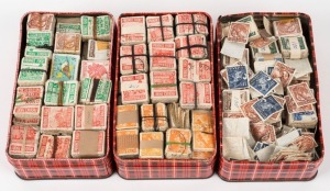 BUNDLEWARE: Large accumulation of QEII era bundleware in three shortbread tins, Zoological Series, Produce Food 3d & 3½d, and QEII 6½d orange issues predominate, with other values noted to 3/- noted. Huge quantity for specialist inspection. (many 1000s)