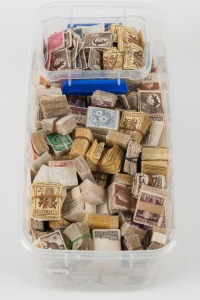 BUNDLEWARE: KGVI/QEII era bundleware in deep plastic tub with values to 2/-, 2/5d & 3/- Flowers, Zoological series also well represented, also noted bundles of 1/3d Bull & 1/6d Hermes. Ripe for specialist inspection. (many 1000s)