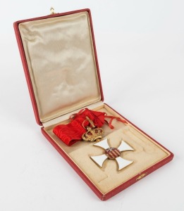 ITALY: Cagliari, Sardinia blazon on box of issue containing a bronze and enamel cross suspended beneath the crown of the Kingdom of Italy; with red ribbon, circa 1920s.