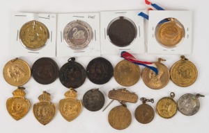 ROYALTY: A collection of fobs and medallions incl. 1887 Queen's Jubilee (Launceston), 1897 Queen's 60th Diamond Jubilee (Hobart & Australia), 1902 Edward's Coronation (4, incl. Ballarat, Launceston, Melbourne), 1911 George V's Coronation (6, all diff.), 1935 Silver Jubilee, 1937 George VI's Coronation (2 diff.), 1954 Royal Visit (3 diff). Nice group, (19).