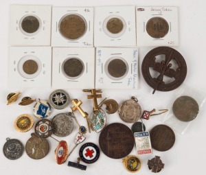 A small range of trade tokens, turnstile tokens, medallions, Red Cross or ambulance badges, religious items, etc. (35 items).