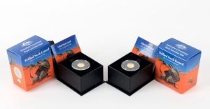 Coins - Australia: Decimal Proofs: $2 GOLD PROOFS: 2013 $2 Frilled Neck Lizard Gold Proof Coins (2), in boxes of issue; numbered #1277 and #3552.