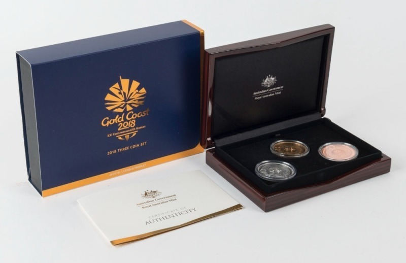 Coins - Australia: Decimal Proofs: 2018 GOLD COAST XXI Commonwealth Games 3 Coin Proof Set - $1, $5 & $10 - the set numbered #1651.