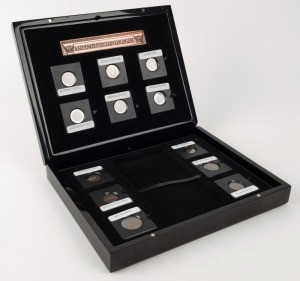 Coins - World: IMPERIAL ROMAN COINS: A boxed collection of twelve bronze coins titled "ANCIENT COINS OF ROME" being a single coin from each of twelve different Caesars beginning with Gallienus and including Probus, Constantius, Constantine 1, Constantius 11, Arcadius, etc. (12).