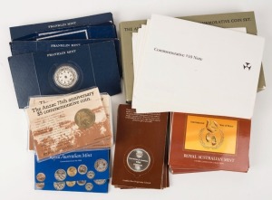 A duplicated range including Australian RAM Uncirculated Year sets, RAM 1981 & 1987 Proof sets, $5 ANZAC coins, the 1990 ANZAC 2 coin set, $10 banknotes (5) plus various Franklin Mint type silver products.