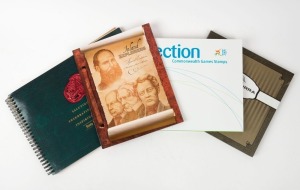 Decimal Issues: AUSTRALIA POST 'SPECIALIST' COLLECTOR ITEMS: comprising 2006 Commonwealth Games Collection of 17 sheetlets (Retail $190+), 2008 Centenary of Rugby League booklet collection containing 16 booklets of ten 50c stamps (Retail $150), 2009 'The Classic Kookaburra' Perth Mint/Australia Post limited edition of 750 containing 1oz fine silver coin and 6d claret Kookaburra M/S ($120+) ; 2012 'Inland Explorers Special Edition' Miniature Sheet Collection,
