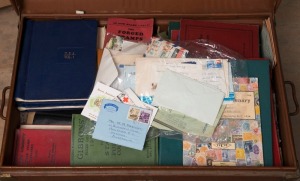 LARGE METAL TRUNK containing all manner of things "philatelic" from an Estate: albums, boxes, books, catalogues, stamps, covers, bags of on-paper material, etc. Very heavy and very disorganized. [N.B.: YOU MUST PICK UP OR ARRANGE YOUR OWN SHIPPING FOR THI