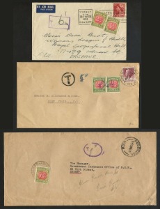 Postage Dues: Group of (3) covers bearing Postage Due adhesives; incl. Aug.1955 from Cessnock to Sydney with single 7d.