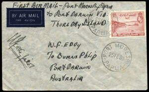 25 Feb.1939 (AAMC.P142) Port Moresby - Thursday Island - Darwin cover, flown by Eddy & Kelly in their Grumman Amphibian. Signed "W. Eddy, pilot", such signed covers being very rare.