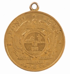 Coins - World: SOUTH AFRICA: 1898 Paul Kruger 1 Pond, jewellery mount, 7.98gr of 917/1000 (22k) fine gold.