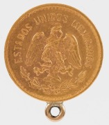 Coins - World: MEXICO: 1906 Cinco (5) Pesos, surface ding to obverse, jewelry mount, 4.16gr of 900/1000 fine gold. - 2