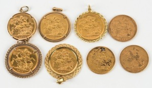 Coins - Australia: Various Sovereigns (and various Mints) in necklace gold mounts or otherwise modified: 1885 in mount; 1886 with impressed "earring"; 1887 holed; 1888 with indent; 1892 in mount; 1898 in mount; 1911 in mount and 1917 in mount. (8 coins; 5