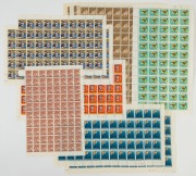 8d Tiger Cat (Helecon paper) right pane (80), 6d Thornbill&nbsp;sheet (6), 5d ANZAC, 3 sheets (240), 5d ITU&nbsp;2 sheets (120), 5d Monash&nbsp;sheet (60), 1965 Christmas 2 sheets (120); mainly fine.
