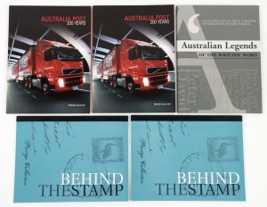 Prestige Booklets: 2007 "Behind the Stamp" (2 examples), 2009 "Australia Post - 200 Years" (2 examples), and 2010 "Australian Legends - The Written Word" (1). (Total: 5 items).