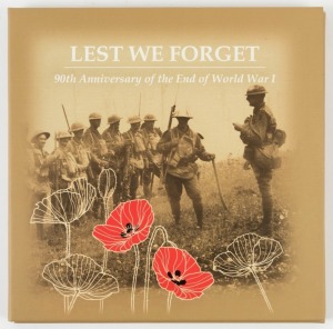 Decimal Issues: 2008 (SG.MS2982) "Lest We Forget" commemorative folder with 2 gold-numbered Imperforate Miniature Sheets & the $1 Perth Mint "Lest We Forget" coin. 