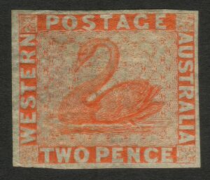 1860-64 (SG.25) Imperforate 2d orange-vermilion, single with 4 margins, some o.g.