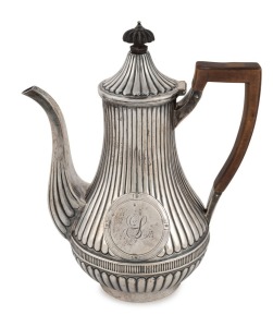 An antique Scottish sterling silver coffee pot by J. Robertson & Co. of Edinburgh, circa 1879, 27cm high, 808 grams total