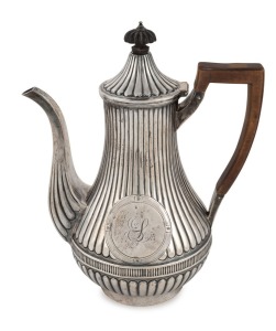 An antique Scottish sterling silver coffee pot by J. Robertson & Co. of Edinburgh, circa 1879, ​​​​​​​27cm high, 808 grams total