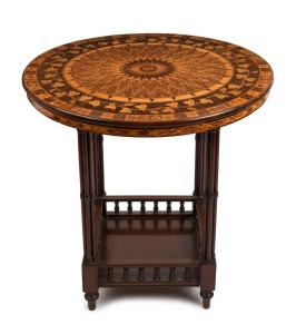 An antique Irish circular occasional table with stunning marquetry top, 19th century