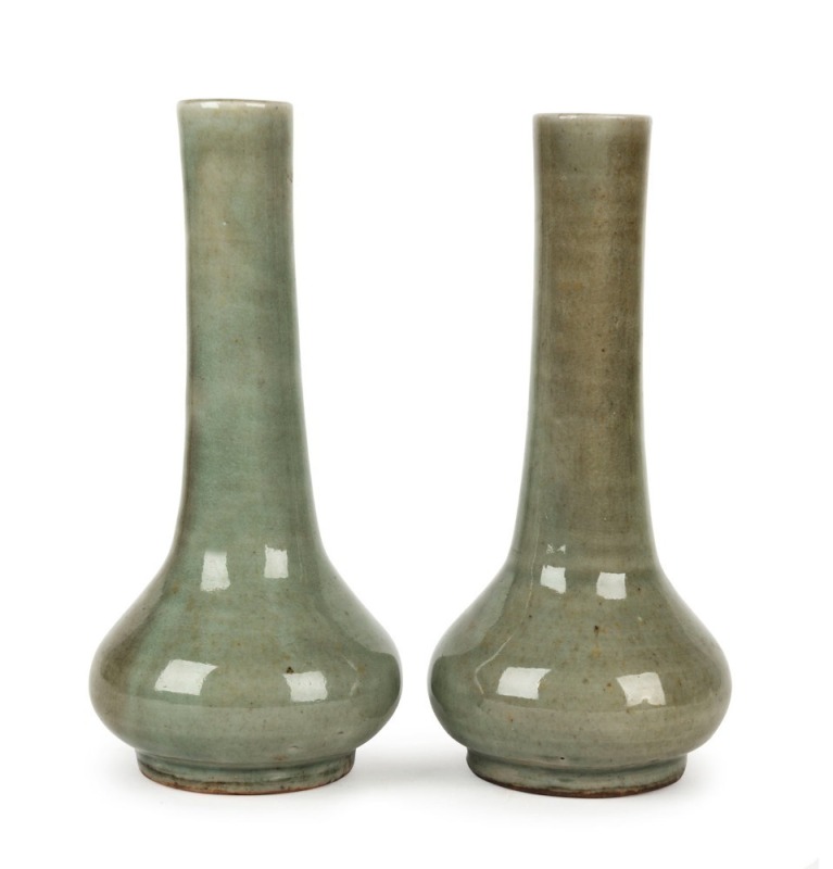 A pair of antique Chinese celadon glaze vases in the Sung style, ​​​​​​​18cm high