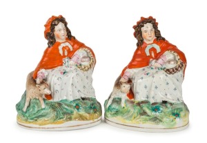 STAFFORDSHIRE pair of "Little Red Riding Hood" statues, early to mid 19th century, ​​​​​​​20cm high