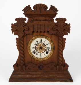 ANSONIA antique American shelf clock in oak case with 8 day time and strike movement, late 19th century, ​​​​​​​42cm high