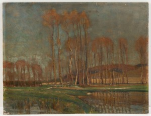 ARTIST UNKNOWN (French School), (untitled landscape), oil on wood panel, art supply retailer's stamp verso "SENNELIER PARIS" 27 x 35cm, 