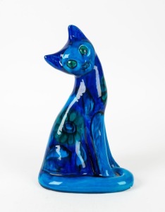 BELLINI Italian blue ceramic cat statue, mid 20th century, incised "ITALY, E2001/e", ​​​​​​​35cm high