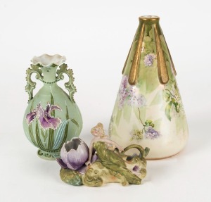 AMPHORA antique Austrian porcelain vase, a German bisque figural porcelain vase, and an antique Japanese export ware floral porcelain vase, 19th/20th century, (3 items), the largest 20cm high