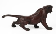 A Japanese bronze tiger statue with glass eyes, Meiji period, early 20th century, seal mark to base, ​​​​​​​15cm high, 32cm long - 2