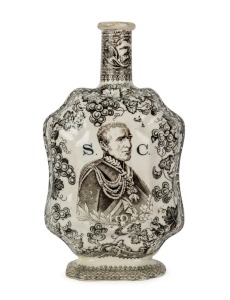 An unusual porcelain plaque with transfer military portrait and spread eagle decoration, emblazoned "S.C.", possibly American, 18cm high