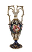 DERBY (attributed) antique English blue and gilt porcelain vase, with hand-painted floral decoration in coloured enamels, 19th century, 24cm high