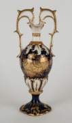 DERBY (attributed) antique English blue and gilt porcelain vase, with hand-painted floral decoration in coloured enamels, 19th century, 24cm high - 2