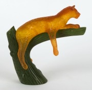 DAUM French pate de verre glass leopard statue, 20th century, engraved "Daum, France", ​​​​​​​15cm high, 16cm wide - 3