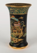 CARLTON WARE Chinoiserie pagoda pattern vase on rare black and green ground, early W. & R. Swallow mark to base, ​​​​​​​15cm high - 2