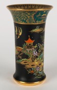 CARLTON WARE Chinoiserie pagoda pattern vase on rare black and green ground, early W. & R. Swallow mark to base, ​​​​​​​15cm high - 3
