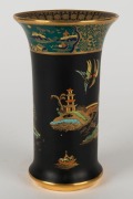 CARLTON WARE Chinoiserie pagoda pattern vase on rare black and green ground, early W. & R. Swallow mark to base, ​​​​​​​15cm high - 4