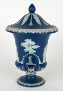 WEDGWOOD antique English blue Jasper ware porcelain lidded classical urn, 19th century, impressed "Wedgwood, England", 27cm high - 4