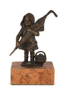 A Continental Art Deco bronze statue of a girl with an umbrella, circa 1920s, 14.5cm high