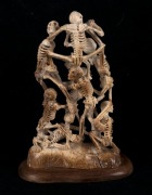 A carved antler skeleton figural group on wooden base, 20th century, 16cm high overall - 2