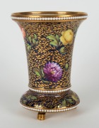 SPODE stunning antique English blue and gilt porcelain vase with pearl beaded rims and fine hand-painted floral decoration, early 19th century, signed "Spode" in iron red, ​​​​​​​16cm high - 2