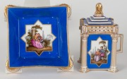 MEISSEN antique German blue porcelain chocolate cup, saucer and cover with pierced&nbsp;rim, 18th century, underglaze "A.R." Augustus Rex mark, 12cm high overall - 2