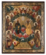 An icon of the Godhead of the Holy Trinity, Russian, circa 1900, 36cm x 30cm