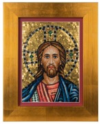 Italian mosaic icon of Christ in the Byzantine style, 20th century, 22cm x 16cm, 32cm x 25cm overall