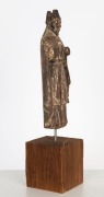 A Filipino antique religious statue depicting a bishop, carved wood and polychrome finish on later timber stand, 18th/19th century, 25cm high, 28cm high overall - 2